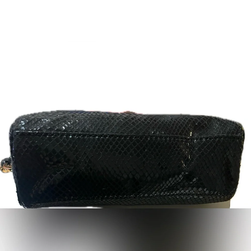 Michael Kors Black Textured Faux Snakeskin Clutch with Tassel & Charm